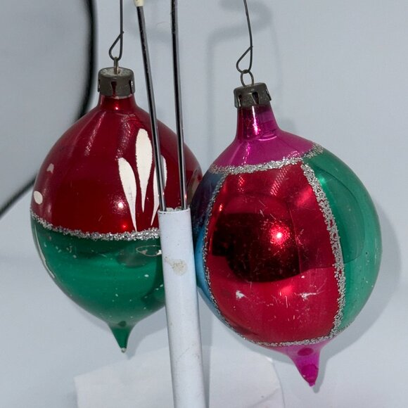 2 VTG MERCURY MICA GLASS INDENT HANDPAINTED CHRISTMAS ORNAMENTS Teardrop Pinks - Picture 13 of 14
